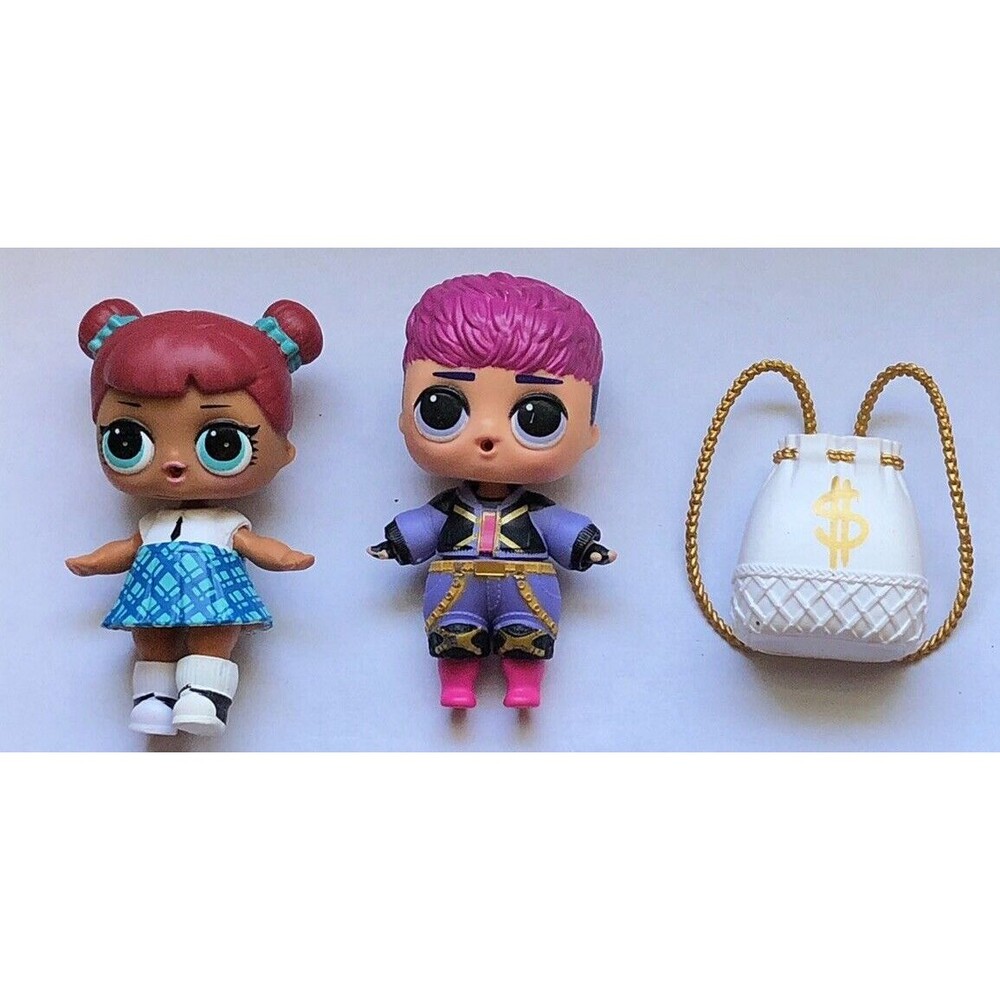 LOL SURPRISE DOLL OMG 2 Dolls & SWAG WHITE & GOLD PURSE MONEY BAG DOLLAR SIGN